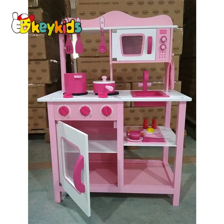 best sale kids wooden pink toy kitchen for pretend W10C045