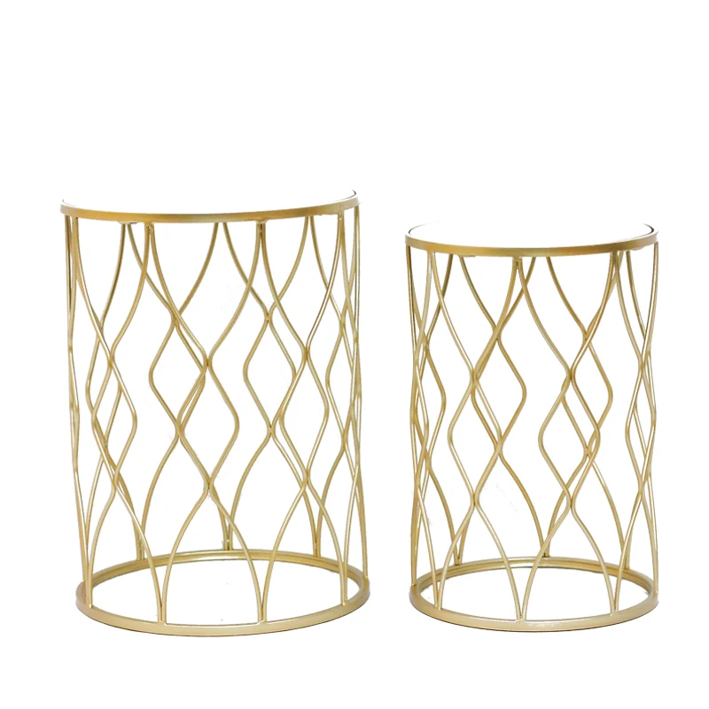 Small Round Table Set Mirror Coffee Table Display End Console Table Metal Living Room Furniture Gold Provided Modern 1 Set T/T