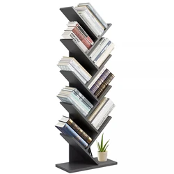 9 Shelf Tree Bookshelf Book Rack Bookcase Display Storage Furniture Organizer Freestanding Bookshelves For Cds Movies & Books