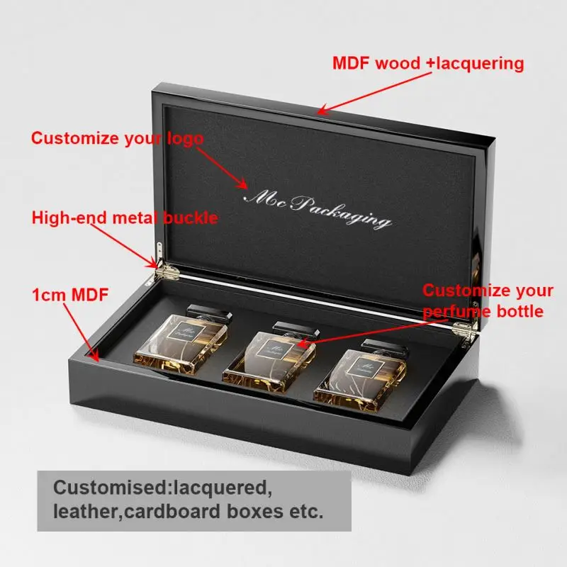 Custom Design Creative Luxury Piano Mdf Lacquer Packaging  Gift Box Empty Perfume 100ML Bottle Arab Leather Wooden Perfume Box