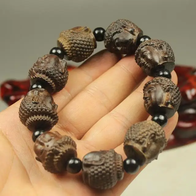 2022Natural Vietnamese Agarwood Buddha Head Bracelet Religious Gift Bead Bracelets Wooden Crafts