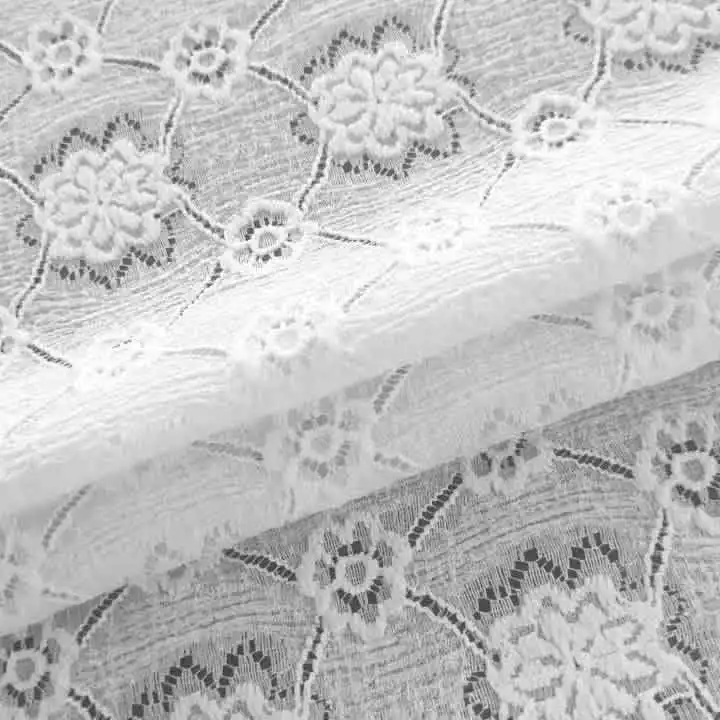 Оптовая продажа дешевая цена плиссированная белая вышитая Цветочная вязаная жаккардовая ткань для свадьбы