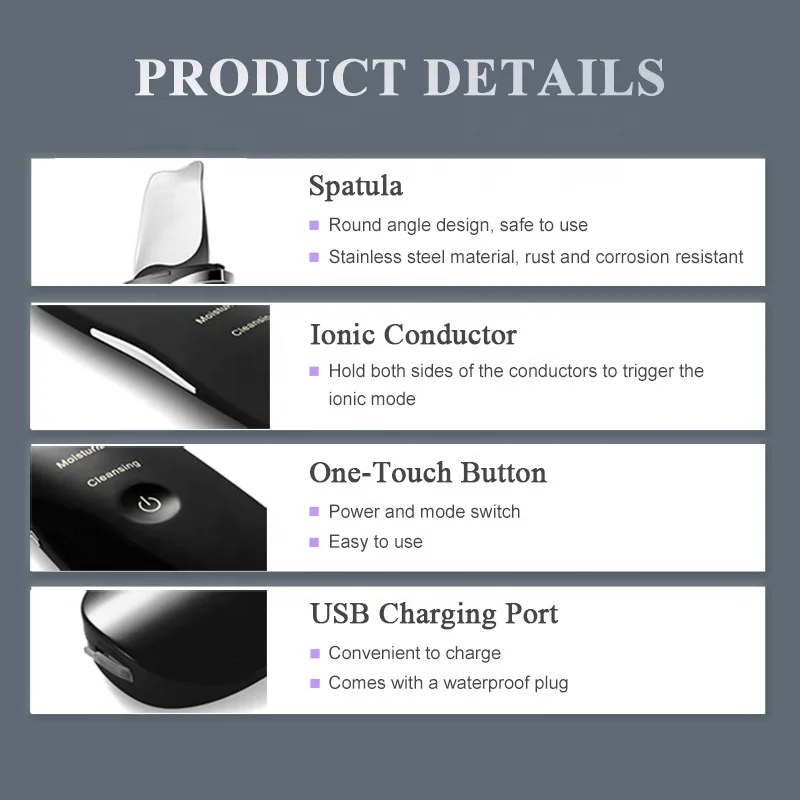 Sonic Facial Dead Skin Cleaning Ultrasound Face Spatula Peeling Machine Blackhead Remover Ion Ultrasonic Skin Scrubber