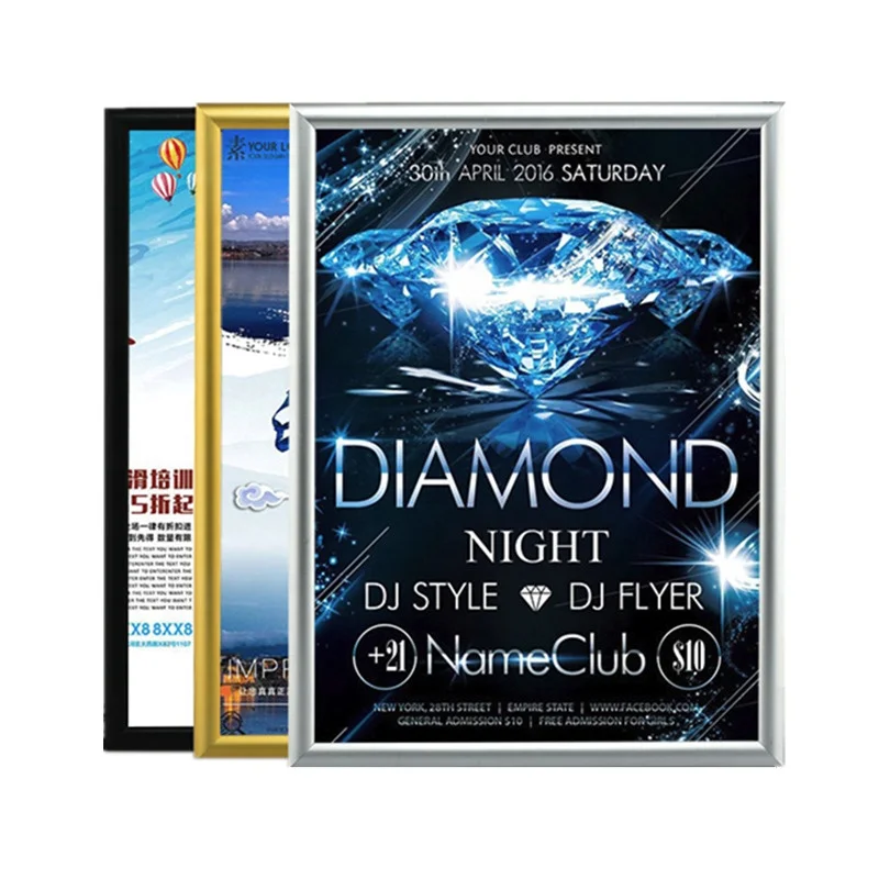 Оптовая продажа, черная, золотая, серебряная алюминиевая металлическая рамка для рекламы