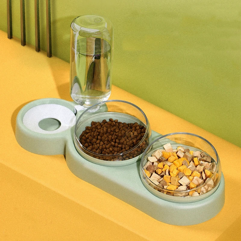 Cat Food Bowl Automatic Feeder Water Dispenser Pet Dog Cat Food Container Drinking Raised Stand Dish Bowl Pet Waterer Feeder
