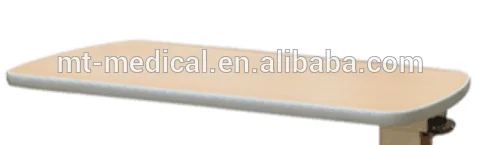 Height adjustable hospital equipment overbed table with wheels