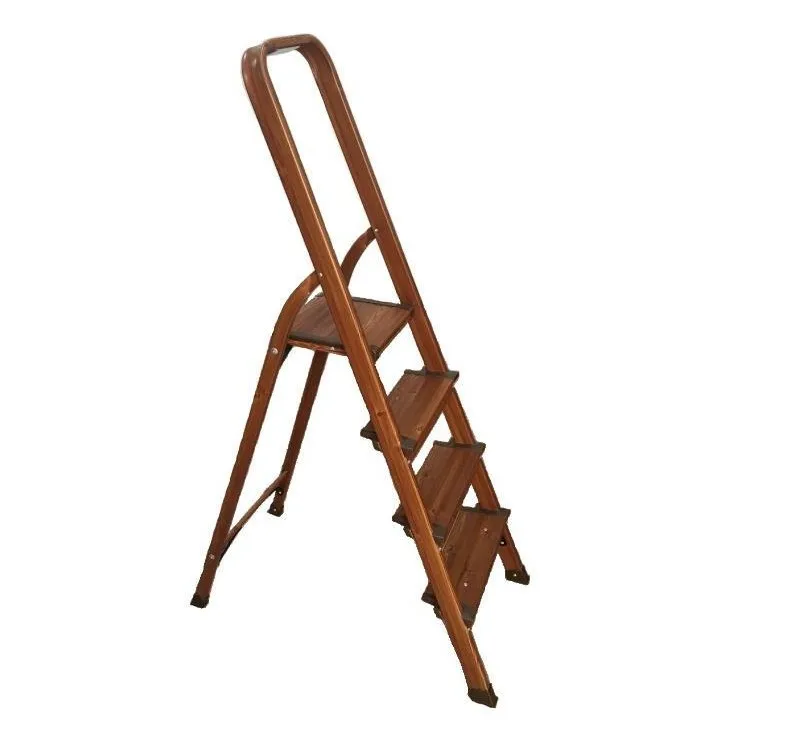 MOQ 200 PCS Japanese Market Household 5 Steps Aluminum Folding Ladder With Wooden Grain Finished, Five Steps Home Use Ladder
