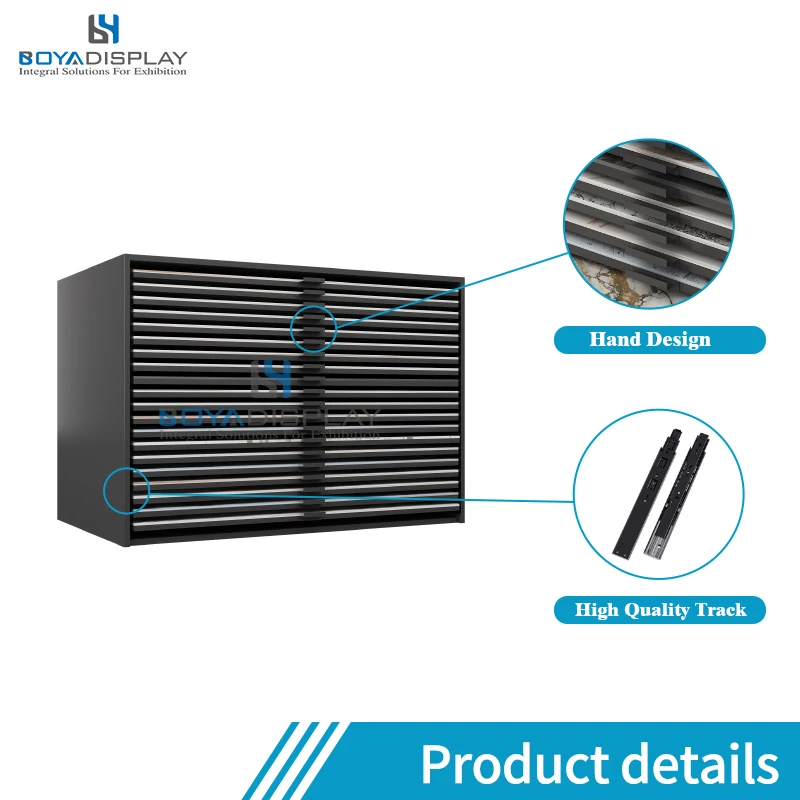 Boya Customized High-End Save Space Silent Pull-Out Sliding Ultra-Thin Ceramic Tile Sample Display Drawer Cabinet With Handle