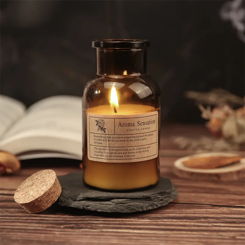 Herbal wax tawny bottle handmade scented candle Smokeless home natural scented candle