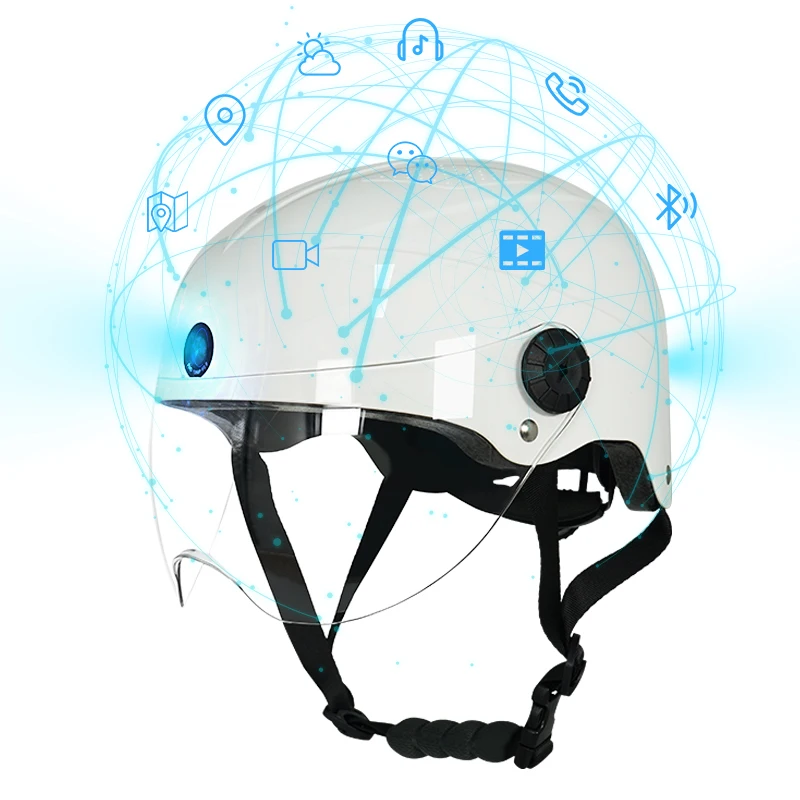 Умный мотоциклетный велосипедный шлем AI с синими зубьями, видеокамера, персональный защитный шлем, Электрический скутер, BT защитный шлем