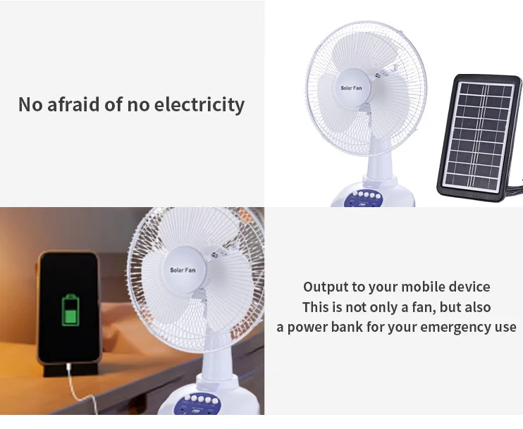 Rechargeable Fan Battery Operated Table Solar Fan Outdoor dc ac  Portable 12 inch desk fan