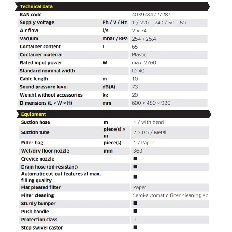 NT 65/2 Carpet Washing Machine 65 Liter Powerful Motor Wet and Dry Vacuum Cleaner Nozzle Carpet Cleaning