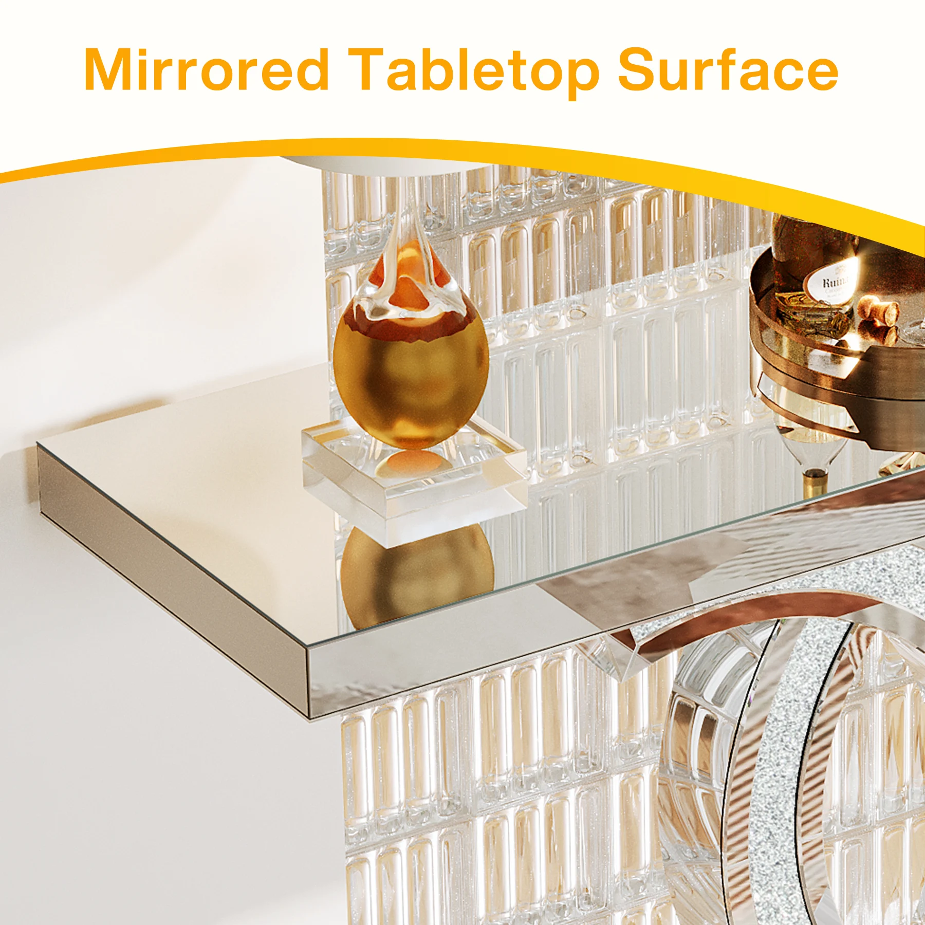 Tribesigns 2024new console furniture modern wooden luxury glass table top mirrored silver hallway table for living room entrance