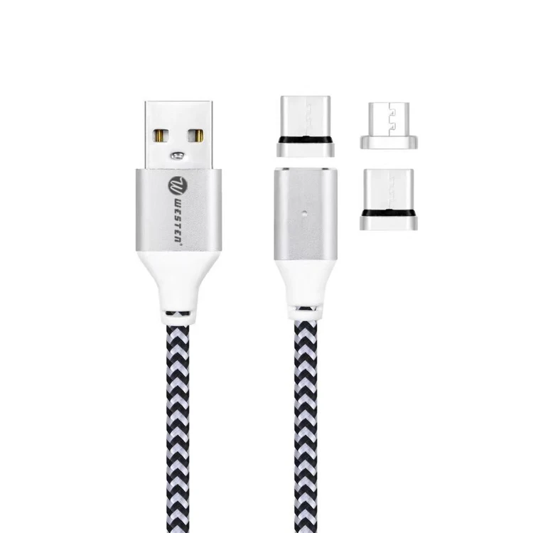 
fabric braided flat magnet data cable V8 I5 USB-C with led indicator magnetic data charger 