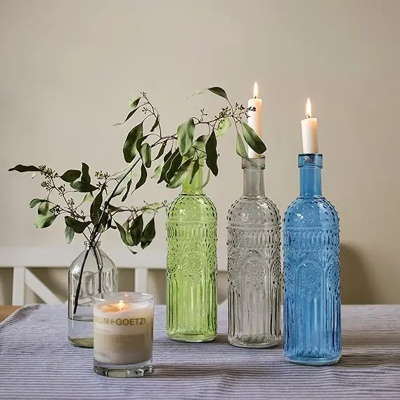 Vase Decorative Glass Vases Embossed Colored Glass Bottles Large Wine Bottle Size  Garden Decor Bottle Trees