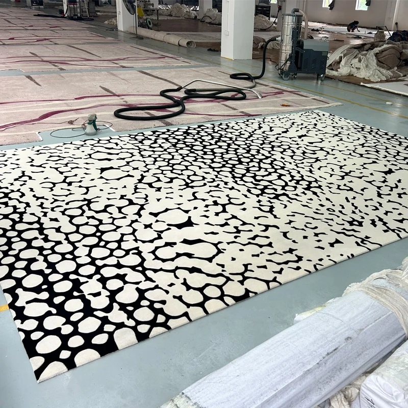 Bed Room Decoration Handmade wool  carpet rugs living room large bedroom area rug carpet black cream carpets