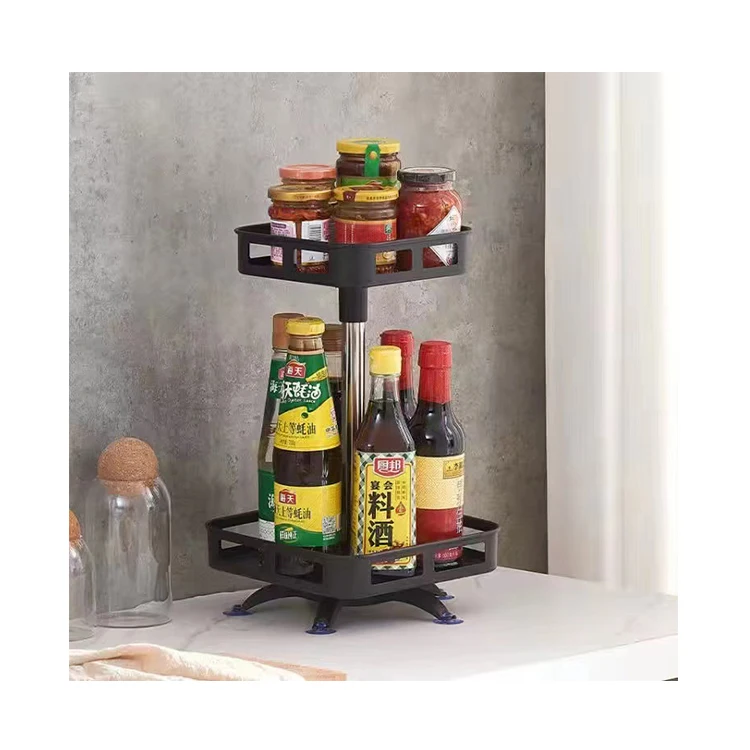 2nd floor kitchen seasoning storage rack with rotating counter top for household storage