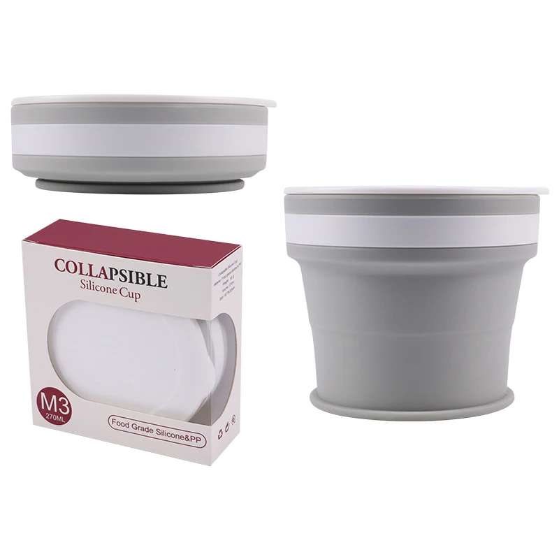 Custom 200ml 270ml Retractable Portable Foldable Cup Travel Drinking Folding Mug Silicone Collapsible Camping Water Cup With Lid