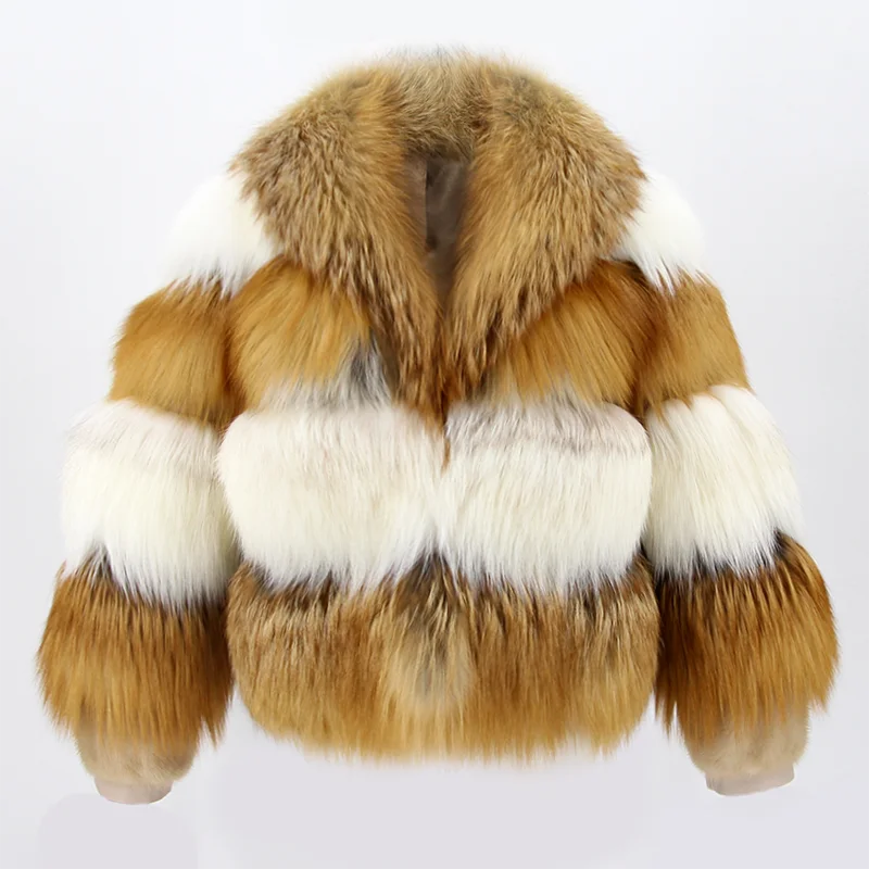 QIUCHEN QC22064  Women New Trend Real Red Fox Fur Coat With Mink Fur Winter Warm Luxury Jacket