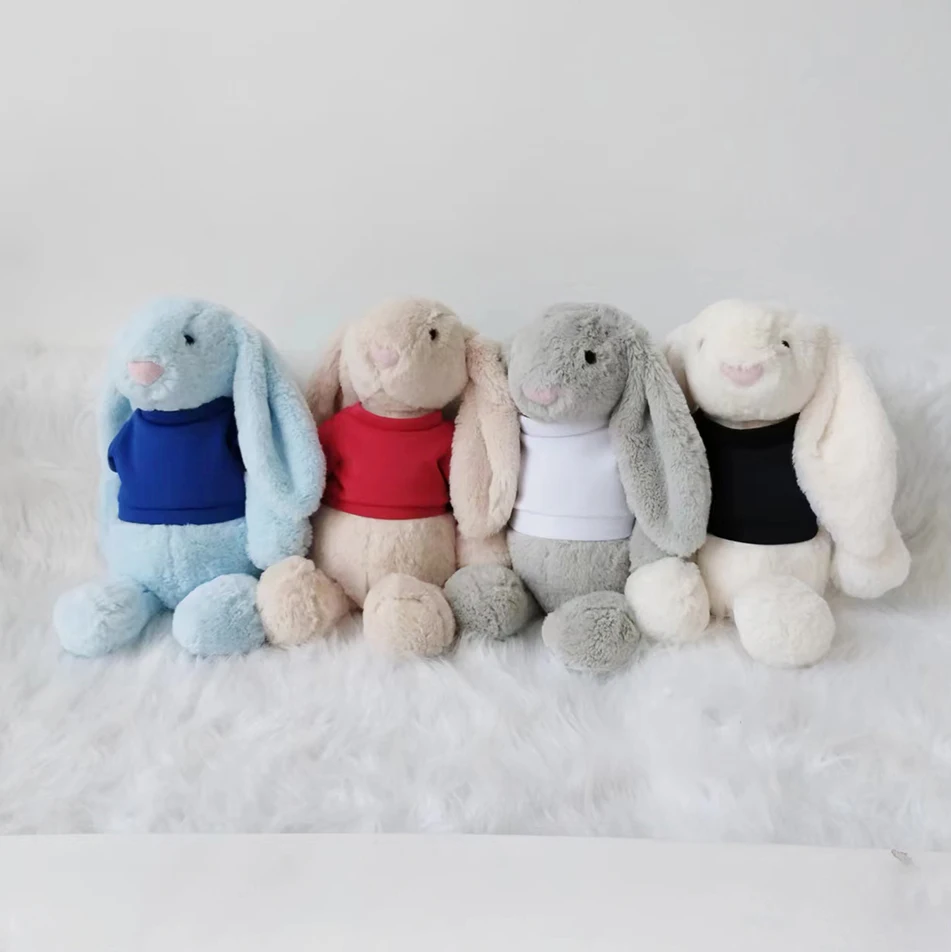 40CM Wholesale Cute fluffy soft cartoon stuffed animals long ear rabbit plush toy custom logo plush bunny with T-shirt