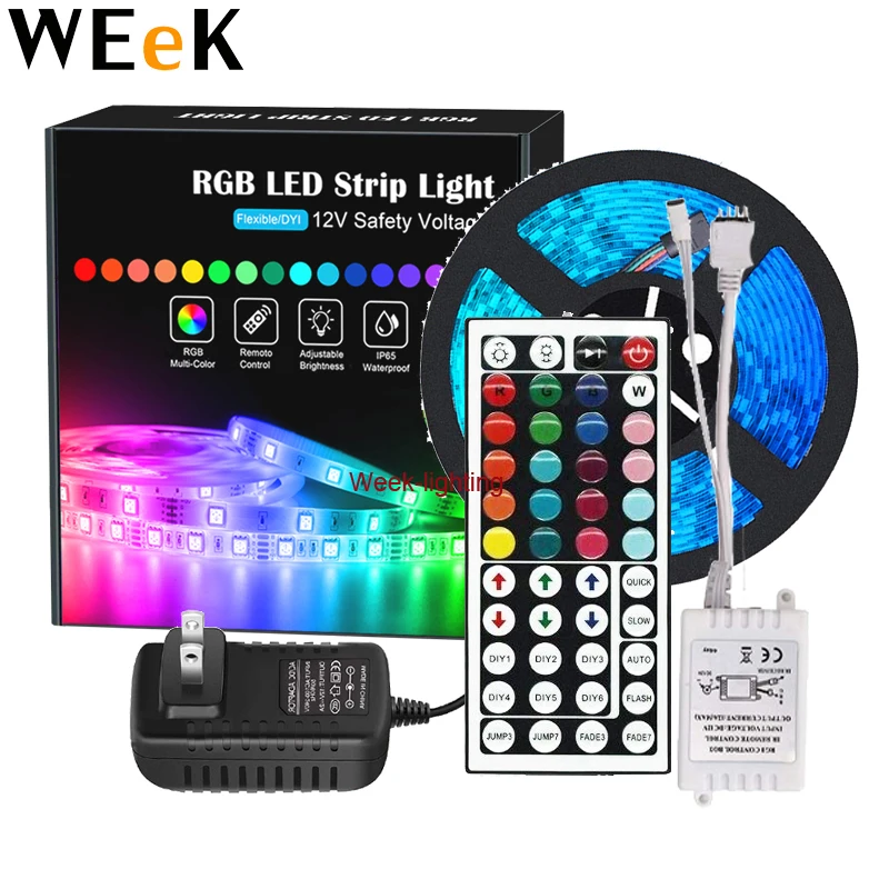 Тира de LED RGB 5050 5 м Lamparas de luz де Кадена Led con контроллер de enchufe de alimentacion клейкая de клейкая LED de luz