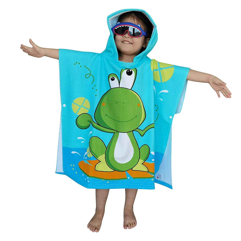 
Quality microfiber quick dry children kids hooded beach poncho changing towel custom blank sublimation 