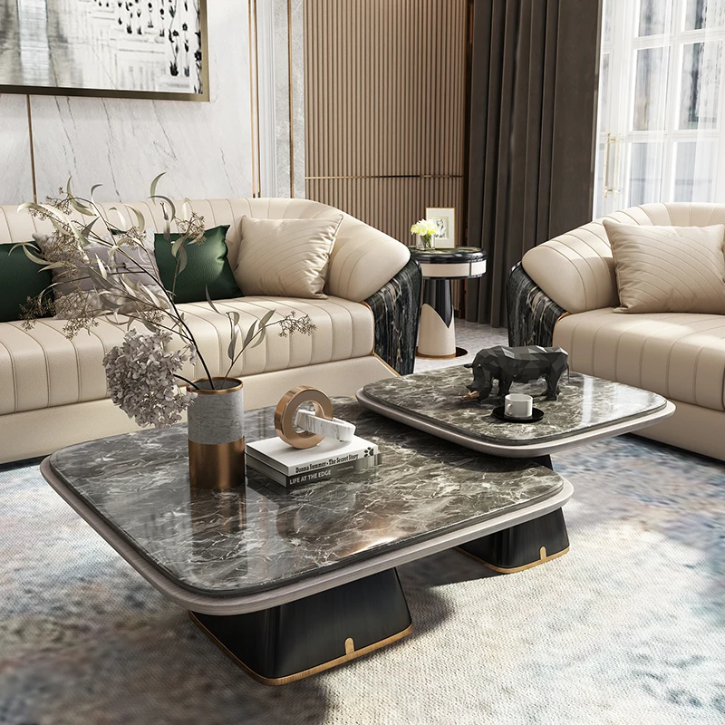 Elegant Marble Top Coffee Table Set Furniture Italian Design Modern Square Tea Table Side Tables Modern Living Room Furniture