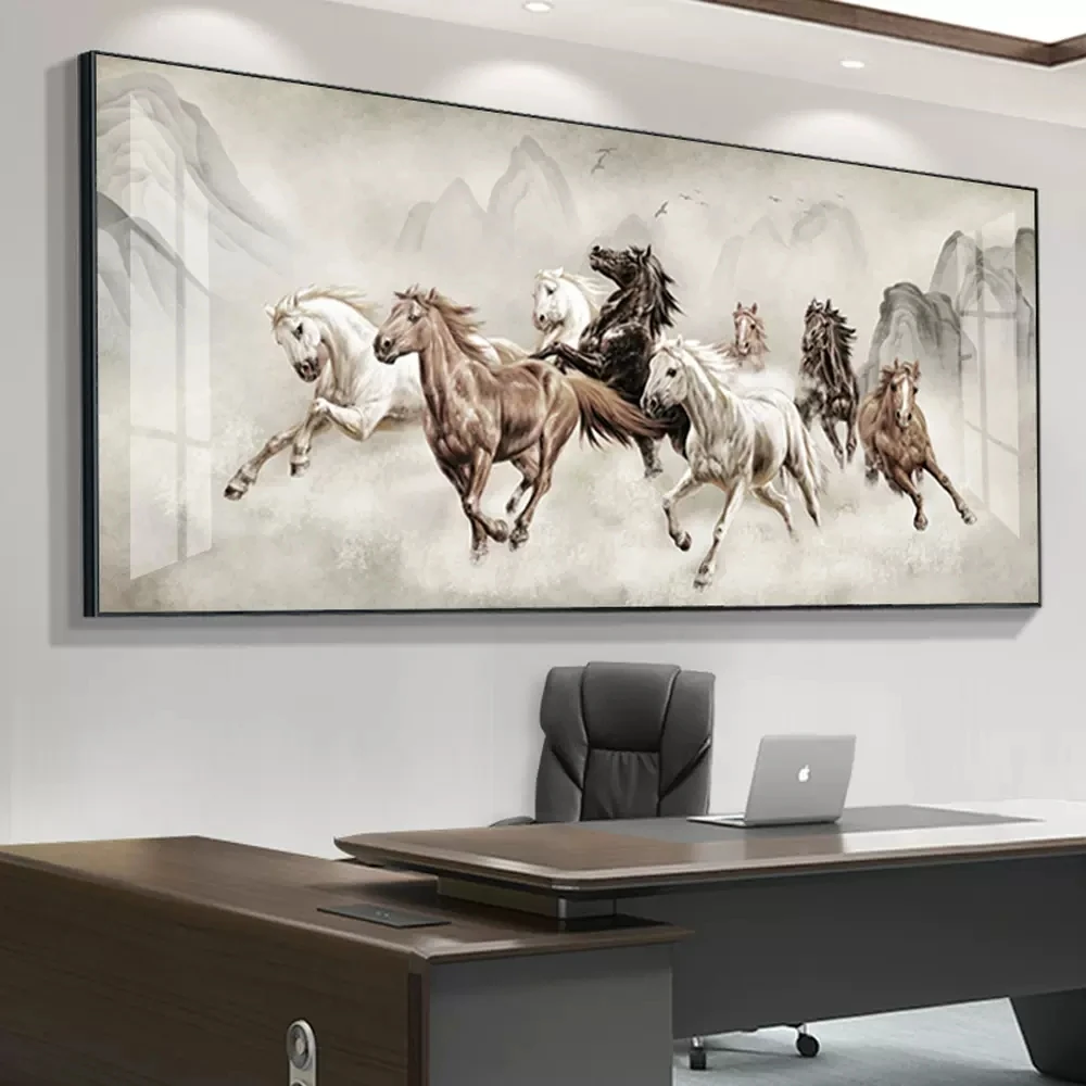 Бегущие лошади HD Печать Луна Пейзаж современные изображения животных Лошадь фарфор живопись Хрустальный холст закаленное стекло настенное искусство