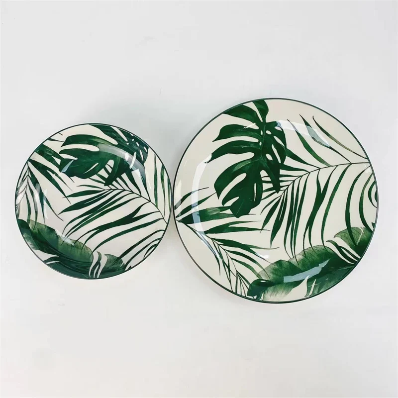 Bamboo design printed ceramic dining plates customized glazed and glossy design factory wholesale