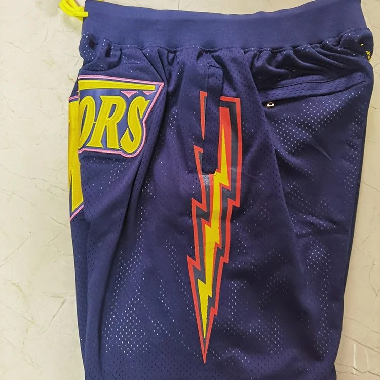 Wholesale Golden State navy basketball shorts loose embroidered Pocket basketball shorts