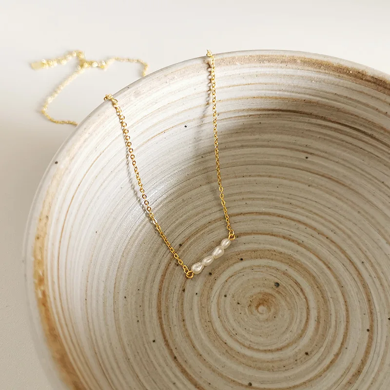 BS49 Trending Freshwater Pearl Necklace 925 Sterling Silver 18k Gold Plated Choke Necklace Jewelry For Women