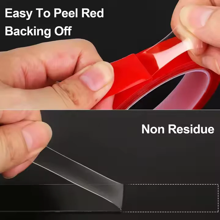 Super Strong Adhesive Solvent Acrylic glue Double Sided PET Adhesive Tape With Red release film liner