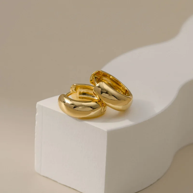 Minimalist Hypoallergenic Fashion Earrings Brass 18K Gold Hoop Earrings Clio on Custom Earrings Women Girls