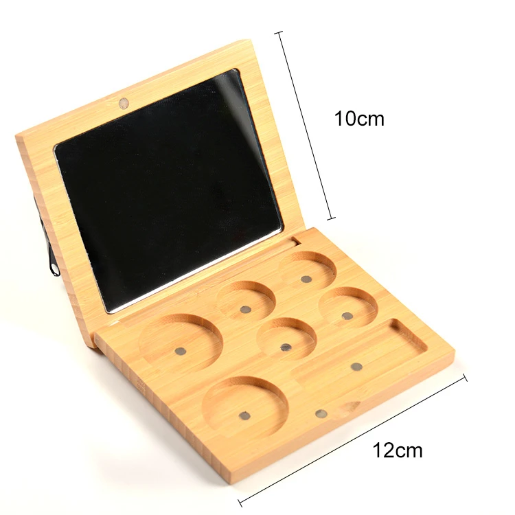Private label eco friendly bamboo makeup palette magnetic custom logo empty magnetic eyeshadow palette with mirror