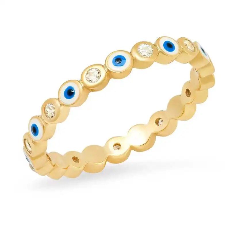 2022  European Fashion Bridal Jewelry Gold Plating Evil Eyes Rings Crystal Blue Oil Drip Eye Ring For Girl