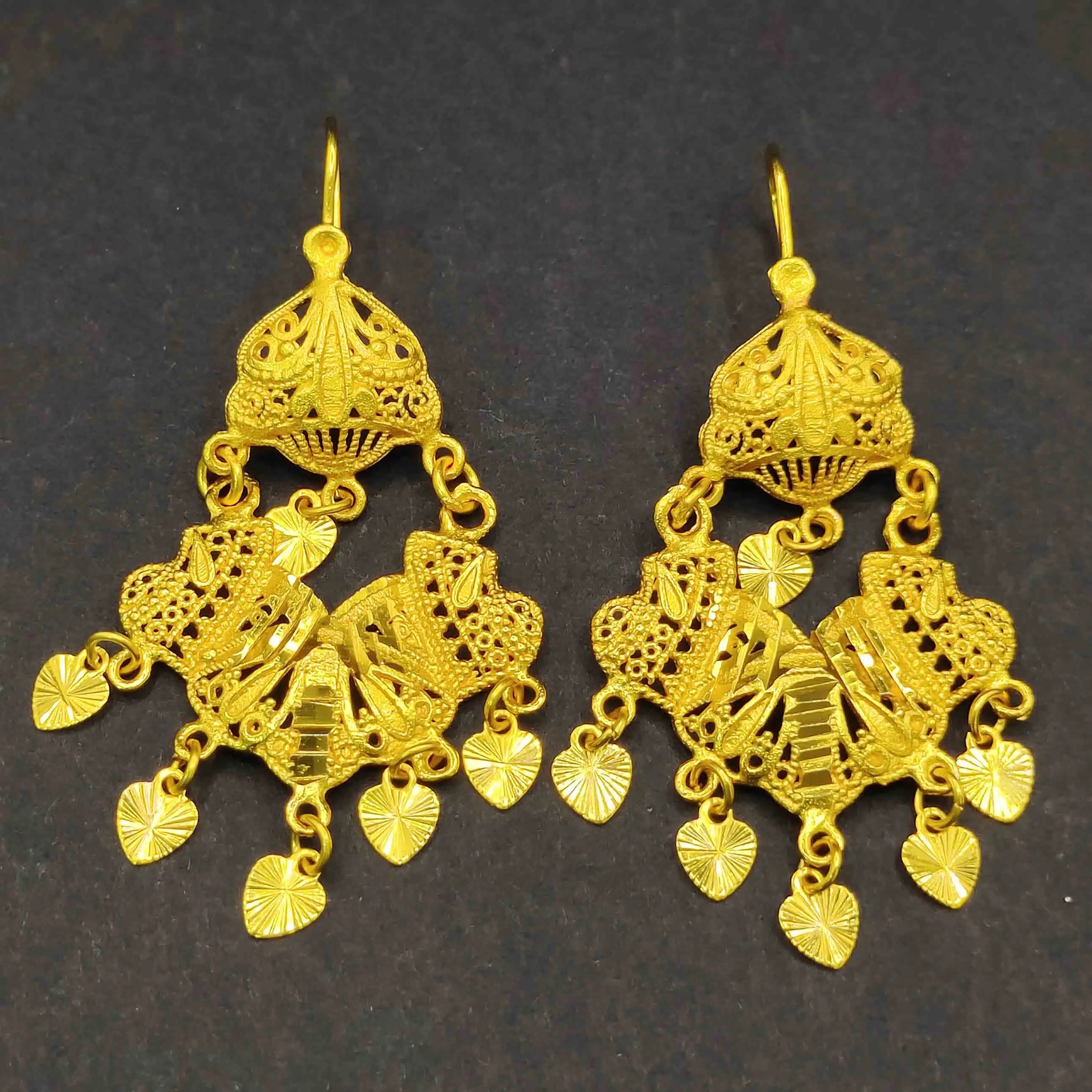 Wholesale Indian Wedding Decoration Copper Dubai Gold Plated Tassel Pendant Hook Piercing Earrings For African Women