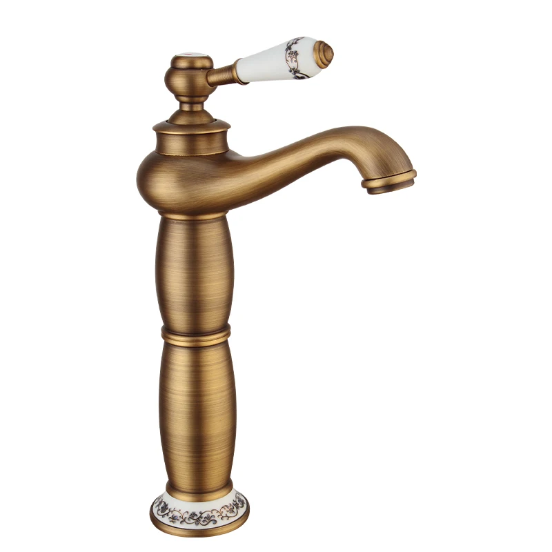 Samiyah Copper Antique European Faucet Art Basin Table Brass Faucet Bathroom Heightened Single Hole Hot And Cold Drawing Faucet