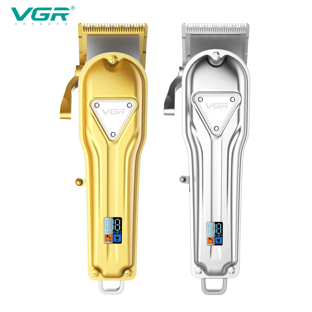 VGR V-140 New Cordless Barber Haircut Professional Rechargeable USB Salon Wholesale Gold All Metal With Lcd Hair Clipper Trimmer