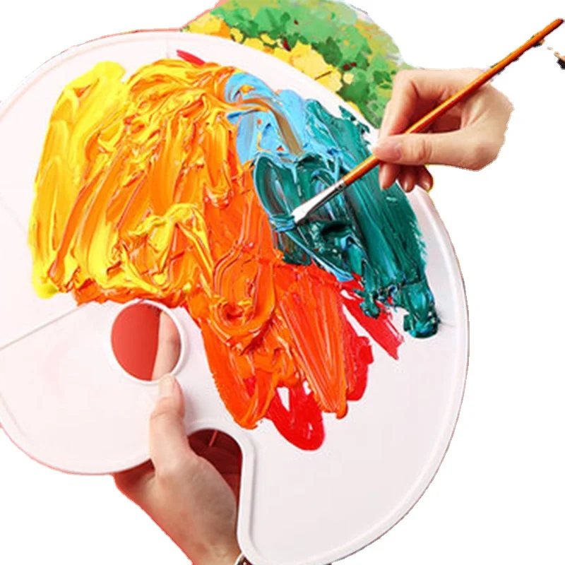 Plastic Tray White Oval Three-line Palette Plum Color Palette Small/Medium/Large Oil/Watercolor/Gouache/Acrylic Drawing Pallet