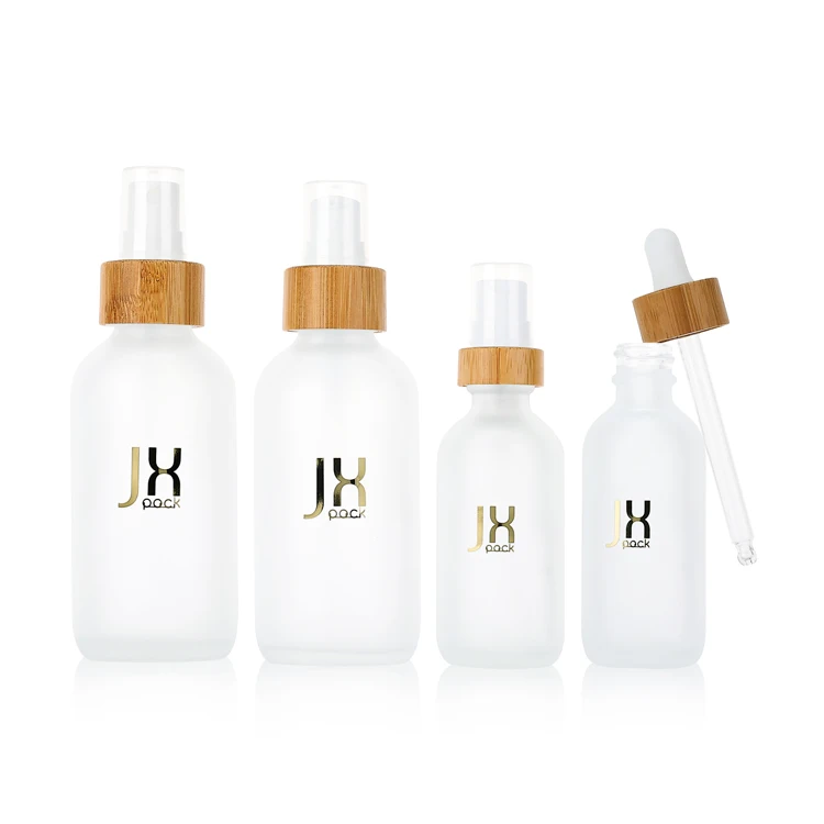 30 60 90 120 250 ml bamboo cosmetic spray bottle packaging 1 2 3 4 8 oz frosted glass boston round lotion serum pump bottle