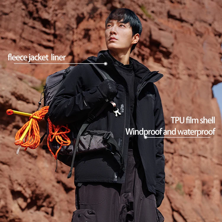 Hard Shell Windbreaker Waterproof 3 in 1 fleece lined Standard Winter outdoor waterproof jacket