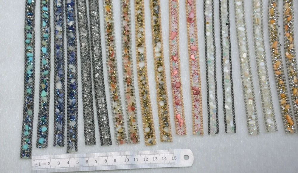 1.2*50cm rhinestone chain bead crystal stone trim ribbon for clothing neckline hot fix gravel banding tape