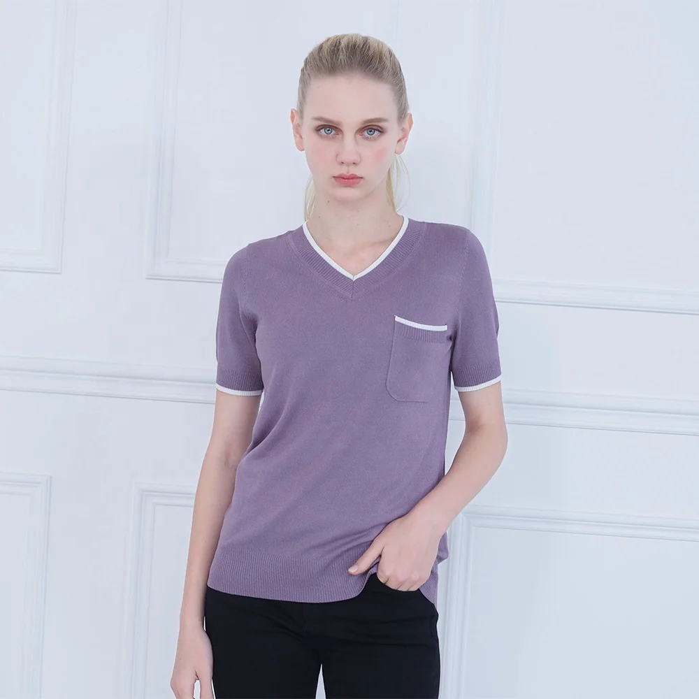 
2020 Best Quality O-neck Slim knit blouse Women Elastic solid color short Sleeve t shirt for women 
