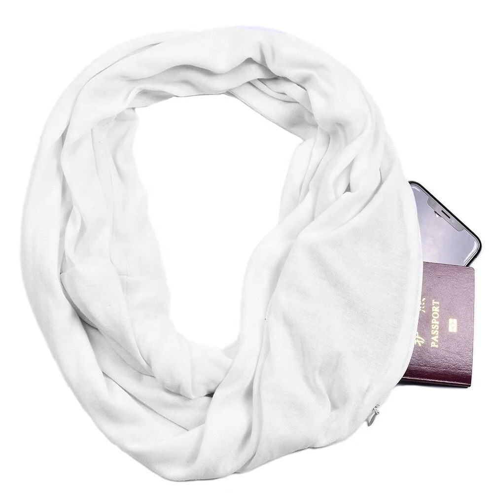 Infinity Solid Color Scarf with Hidden Zipper Pocket for Women Lightweight Travel Wrap