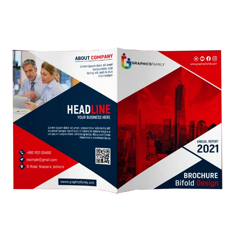 130gsm Silk Paper Cheap A4 Bidfold Brochures Custom Printed Folded Flyer Half Fold Leaflets