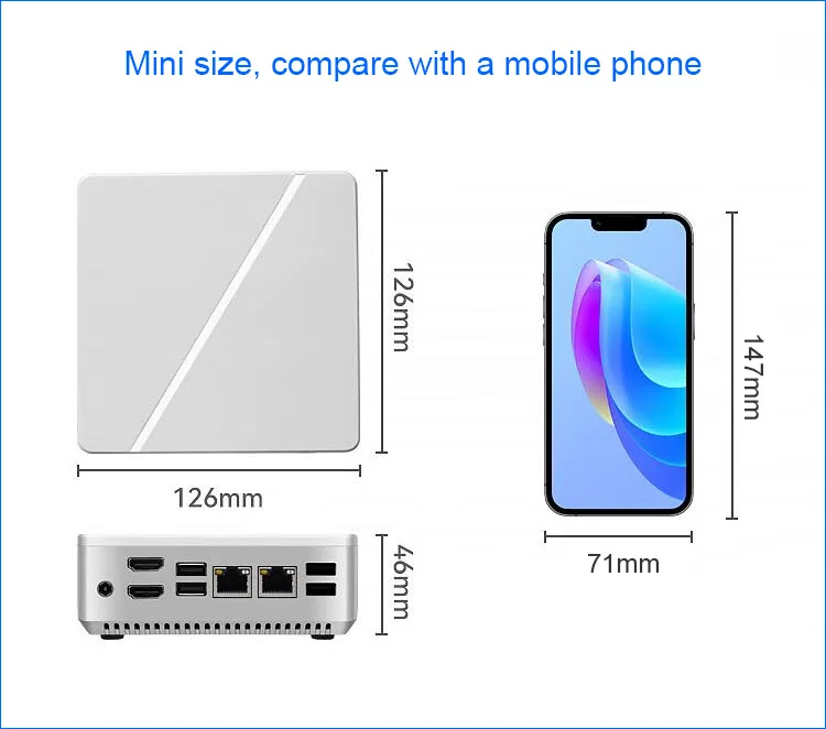 Limyee/Zeroone Mini PC manufacturer OEM/ODM Intel 12th Gen Alder Lake N100 Win10/11 DDR5 Dual display 8G 128G Mini PC