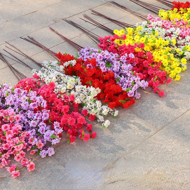Artificial peach blossom branch fake peach blossom tree plum blossom branch wedding decoration flower simulation plant outdoor f