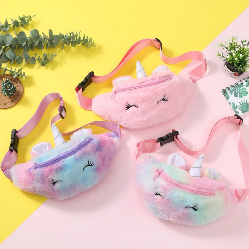 Exported Good Quality Kids Fanny Pack Cartoon Plush Children Fashion Cute Unicorn Waist Bag