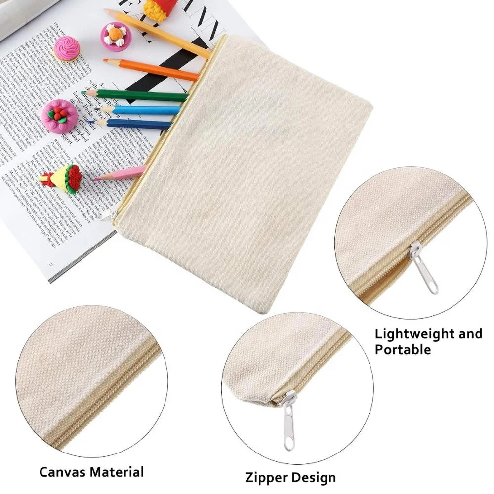 Cheap 100% Cotton Canvas Portable Travel Cosmetic Pencil Pouch Makeup Bag With Custom Logo