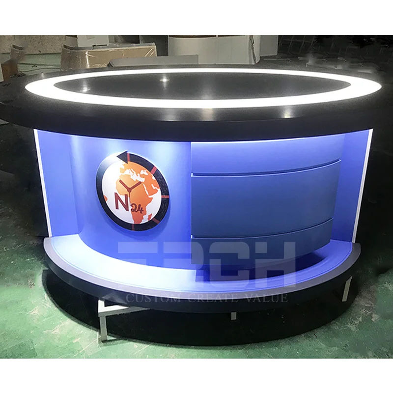 Customized Broadcast Console Table Modern TV News Studio Table With LED Lights